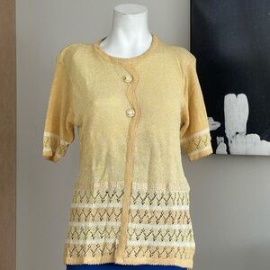 Light Tan Knit Button-Front Short Sleeve Sweater